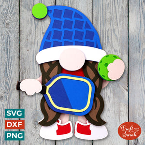 Pickleball Gnome SVG | Layered Female Pickleball Player Gonk Cut Files