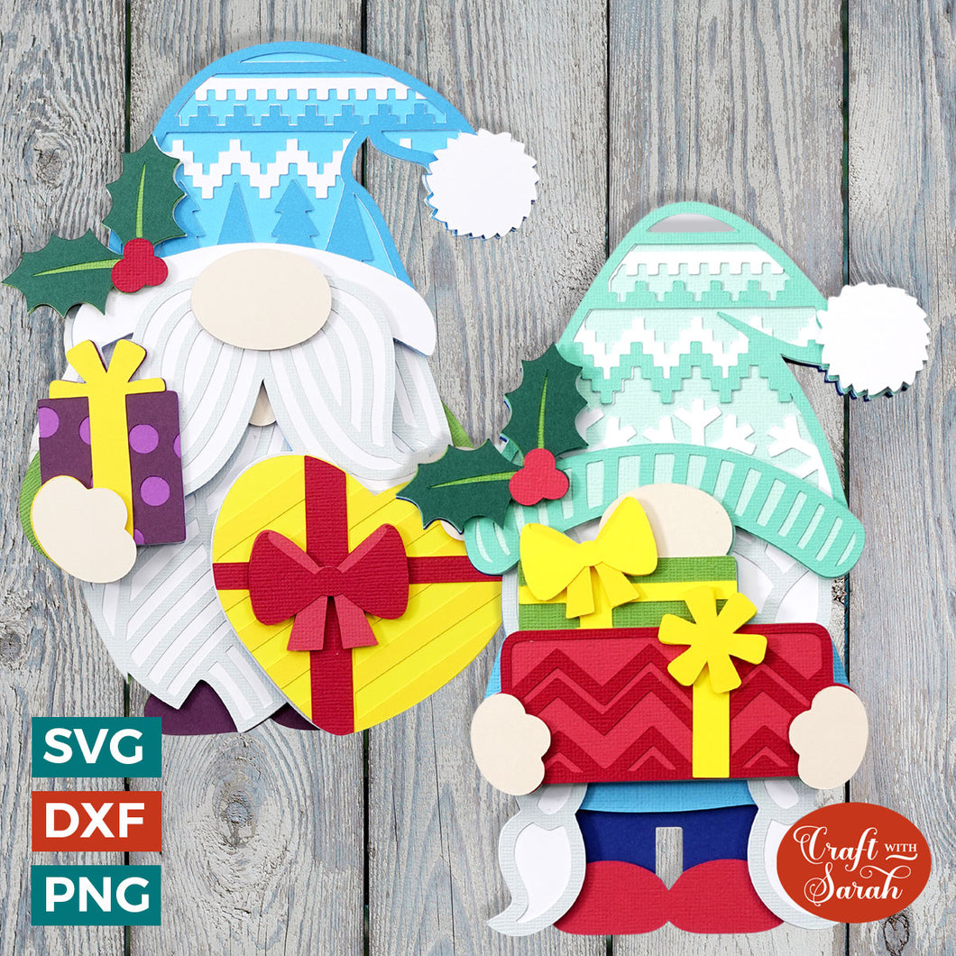 Christmas Present Gnome SVGs  | Festive Male & Female Gift Gonk Cutting Files