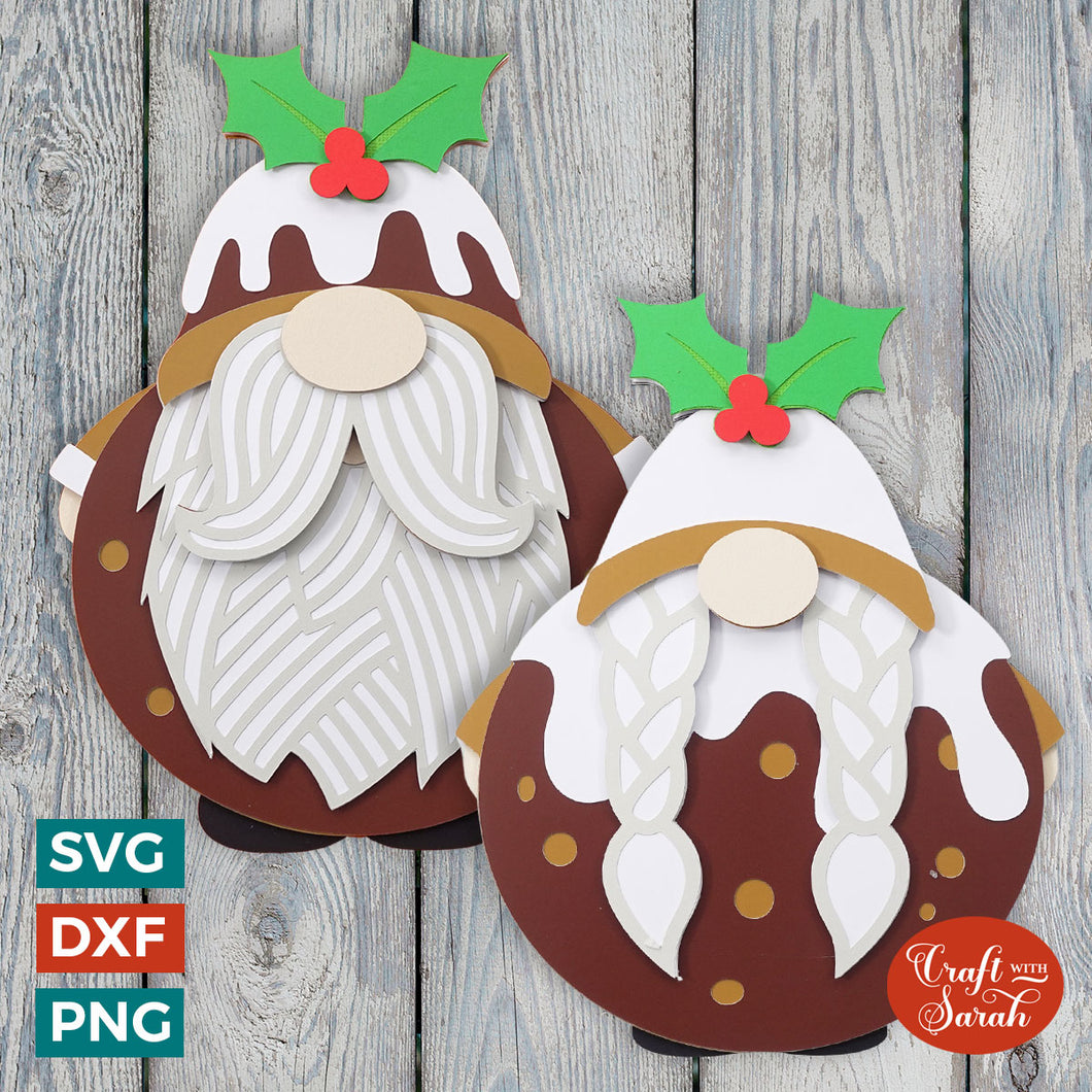 Christmas Pudding Gnome SVGs  | Festive Male & Female Gonk Cutting Files