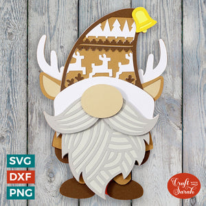 Reindeer Gnome SVG | Male Christmas Gonk Cutting File