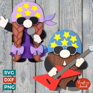 Rock Star Gnome SVGs | Layered Male and Female Musician Gnome Cutting Files