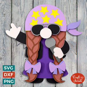 Rock Star Gnome SVG | Layered Female Musician Gnome Cut File