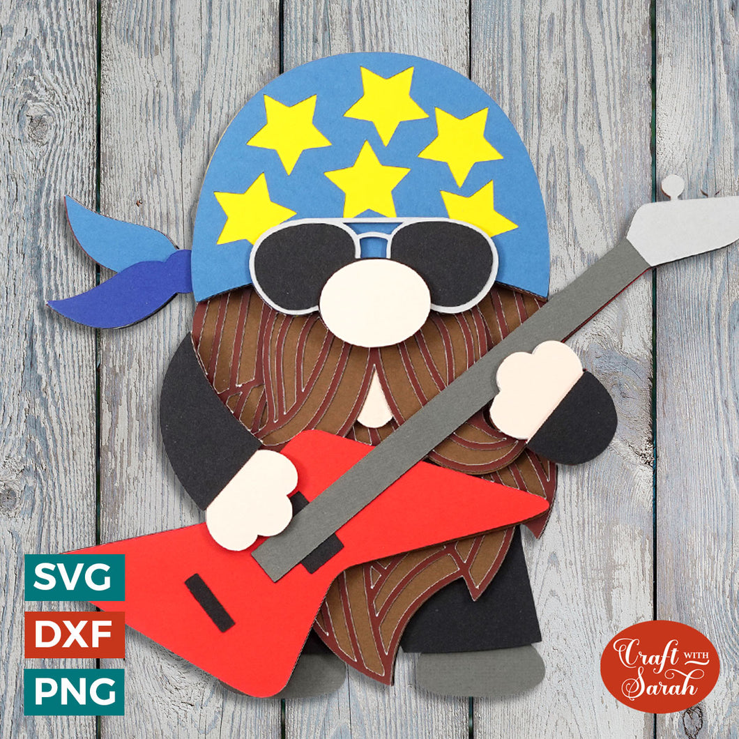 Rock Star Gnome SVG | Layered Male Musician Gnome Cut File