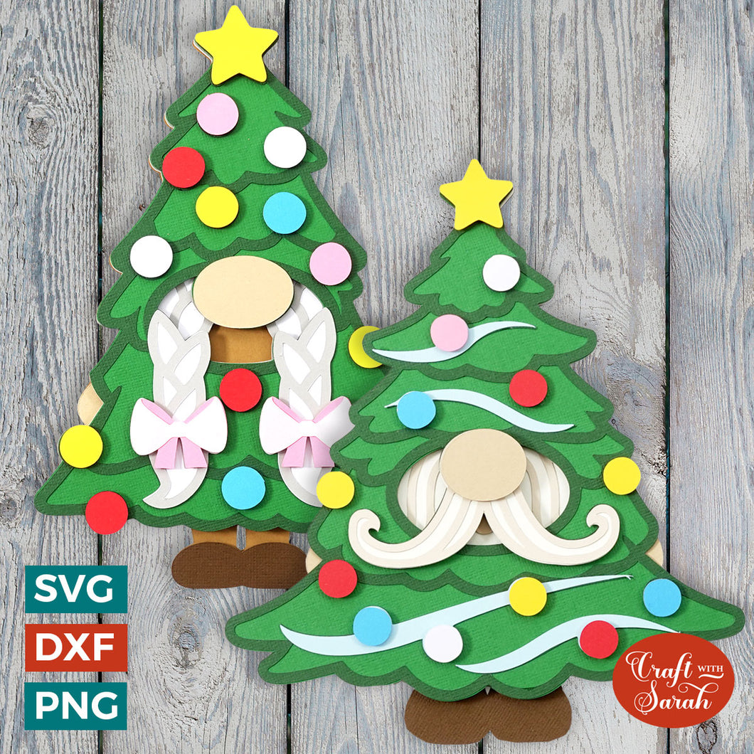 Christmas Tree Gnome SVGs  | 3D Festive Male & Female Gonk Cutting Files