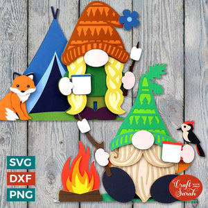 Camping Gnome SVGs | Layered Male & Female Outdoor Gonk Cut Files