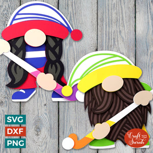 Pair of Field Hockey Gnome SVGs | Layered Hockey Player Gonk Cut Files