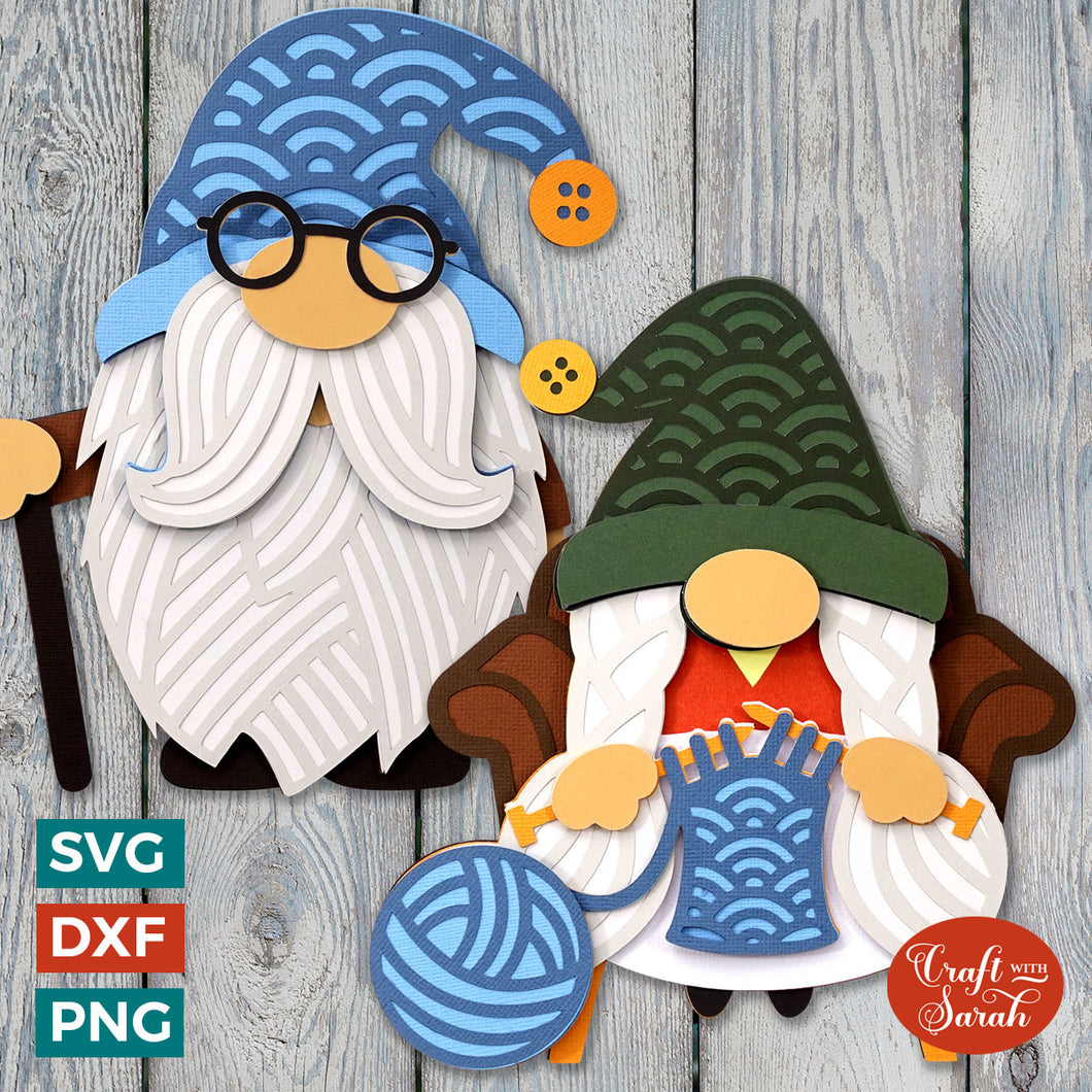 Grandparent Gnome SVGs | Layered Male & Female Elderly Gonk Cut Files