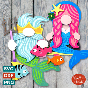 Mermaid & Merman Gnome SVGs | Layered Ocean Gonk Cut Files