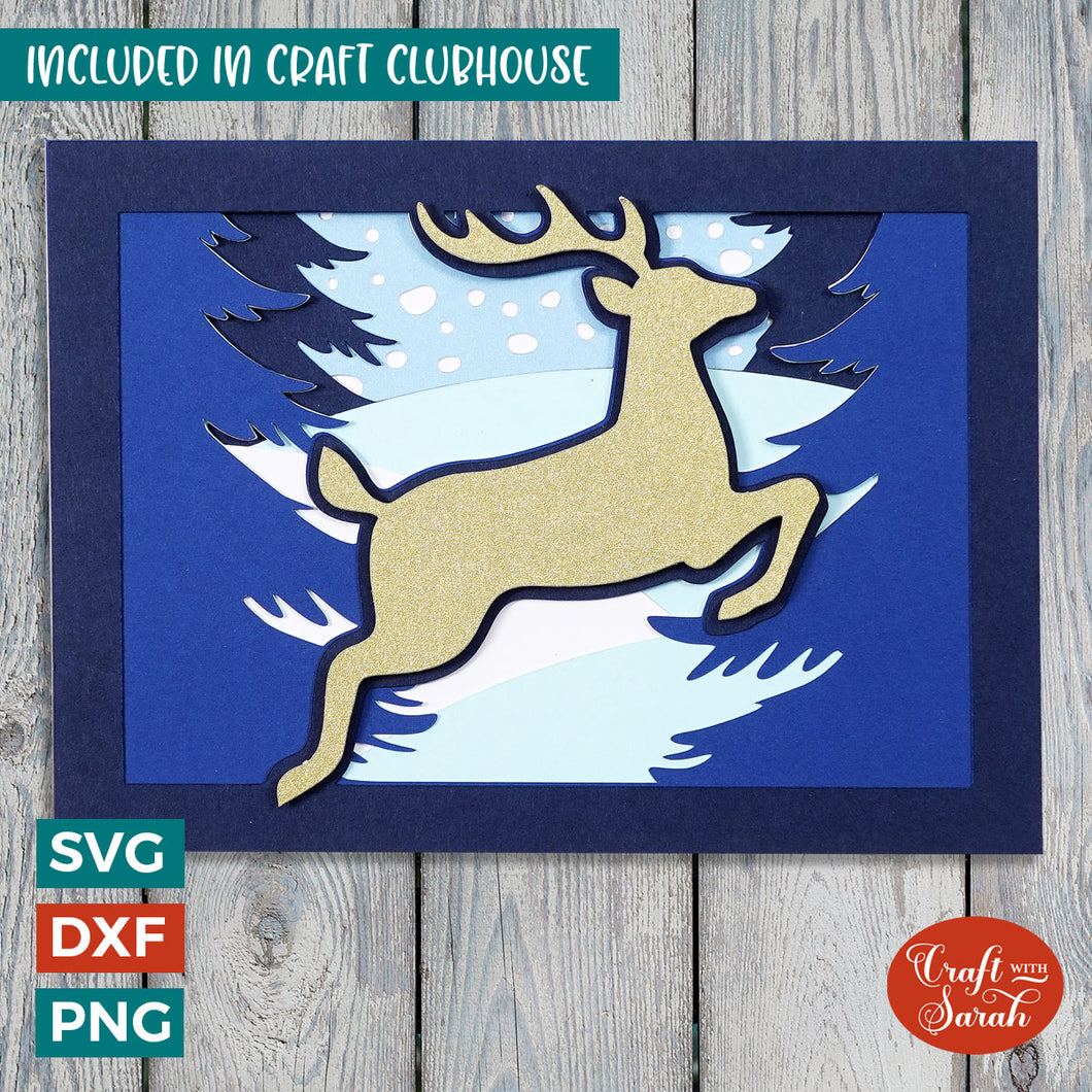 Gold Reindeer Card SVG | Layered Festive Christmas Greetings Card