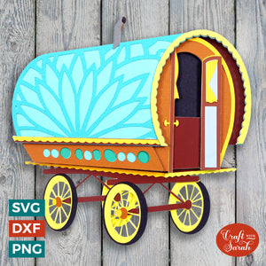 Gypsy Cart SVG | 3D Layered Bohemian Carriage Cutting File