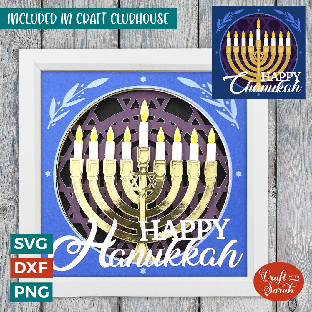Happy Hanukkah Shadow Box | Layered Chanukah Menorah Cutting File