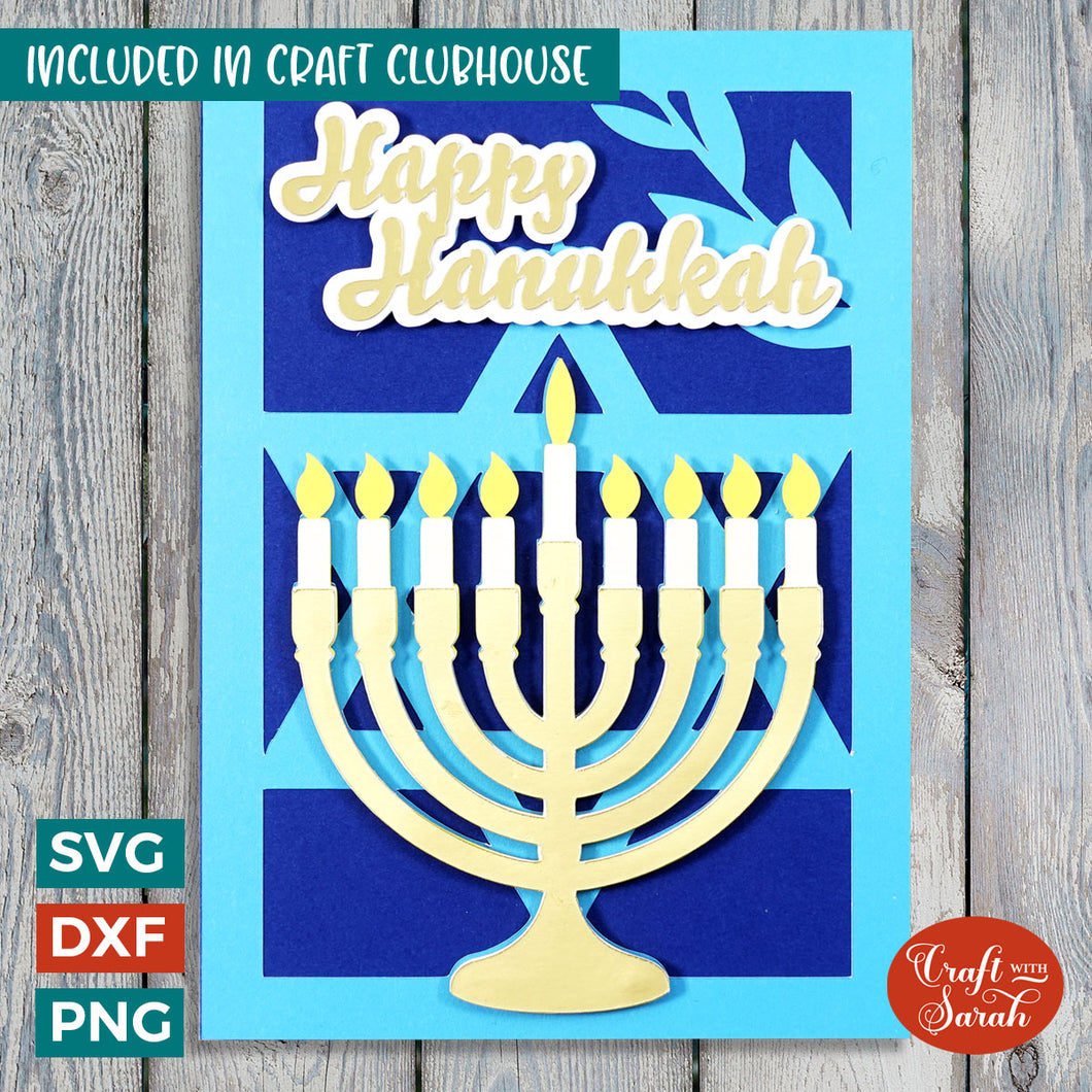 Happy Hanukkah Card SVG | Layered Hanukkah Menorah Greetings Card