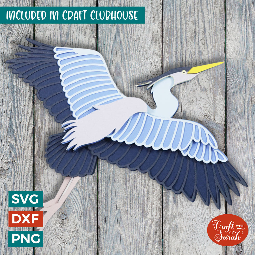 Heron SVG | Layered Flying Heron Bird Cutting File