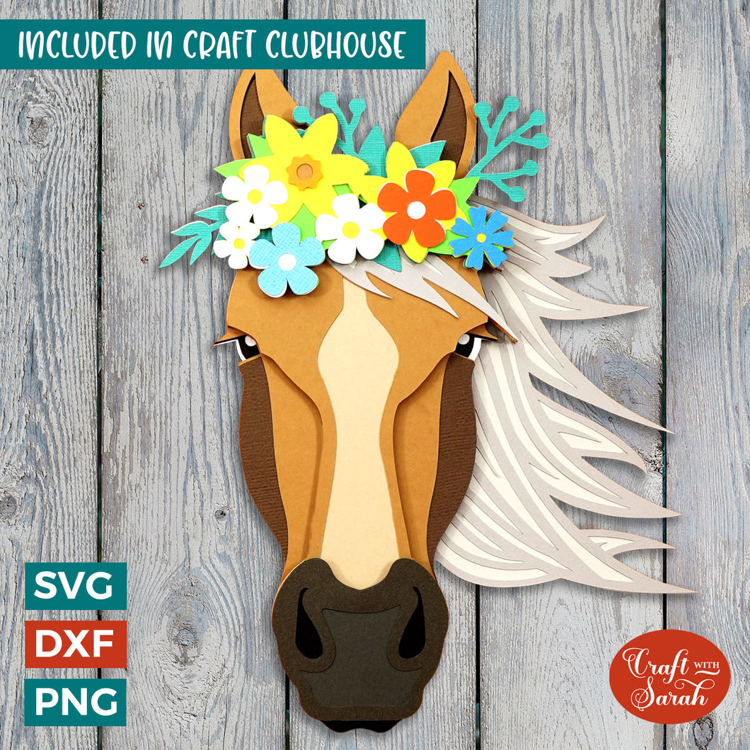 Horse Head Flowers SVG | 3D Layered Horse Flower Crown Cutting File