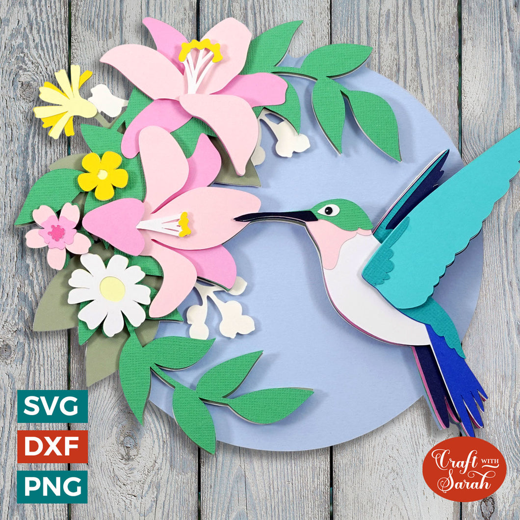 Hummingbird and Flowers SVG | Layered Bird in Nature Cut Files