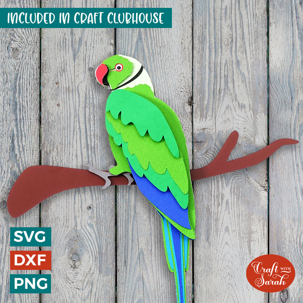 Indian Ring Neck Bird SVG | 3D Layered Parakeet Cutting File