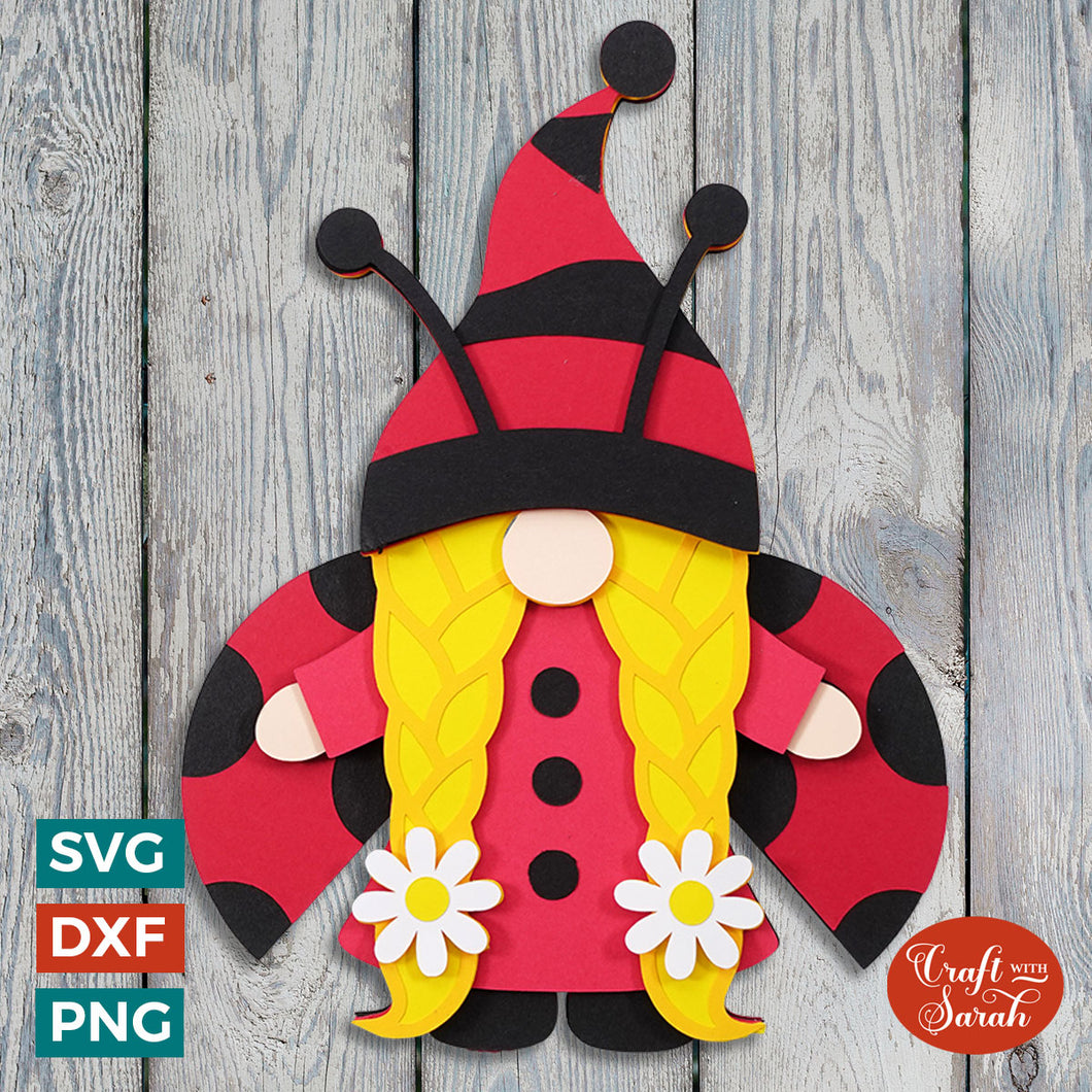 Ladybug Gnome SVG | Layered Female Ladybug Gnome Cut File