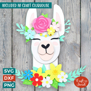 Llama Head With Flowers SVG | 3D Layered Alpaca and flowers Cutting File