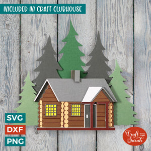 Log Cabin SVG | 3D Layered Winter House Cutting File