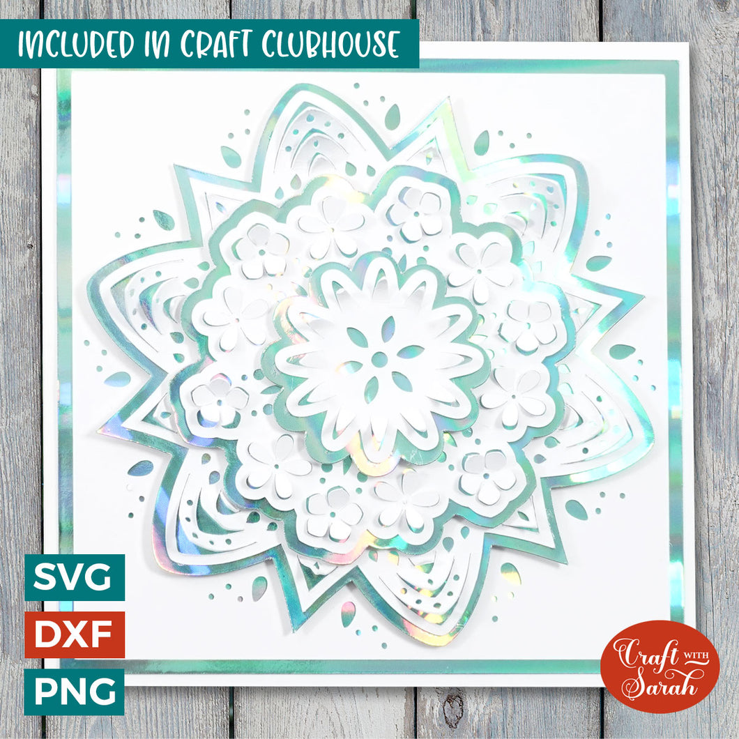 Flower Mandala Card SVG | Mandala Flower Popout Greetings Card Cutting File