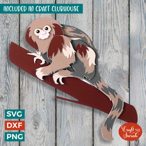 Marmoset SVG | 3D Layered Wild Monkey on Branch Cutting File