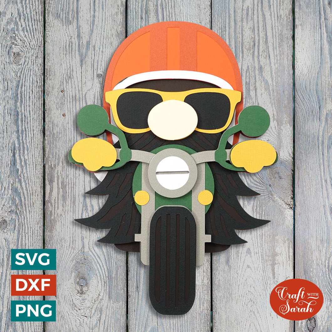 Motorbike Gnome SVG | Layered Male Classic Motorbike Rider Gnome Cut File