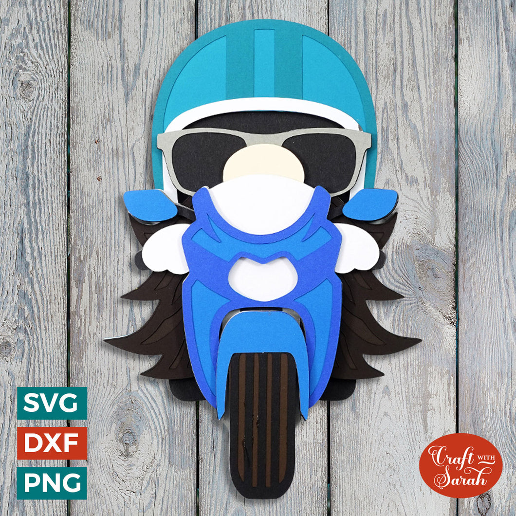 Sports Motorbike Gnome SVG | Layered Male Motorbike Rider Gnome Cut File