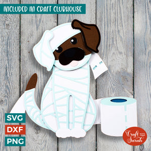 Mummy Dog SVG | 3D Layered Halloween Toilet Roll Dog Cutting File