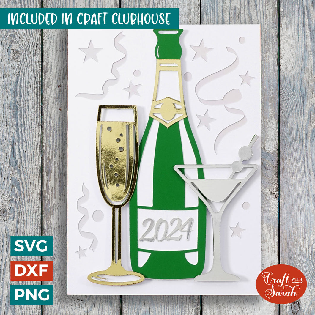 Champagne New Year Card SVG | Layered Celebratory Greetings Card