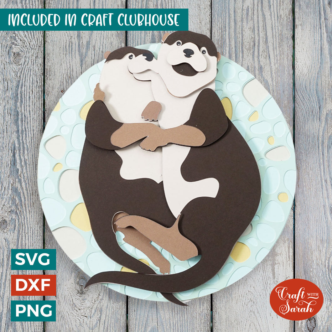 Otters Cuddling SVG | 3D Layered Otters in Water Cutting File