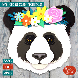 Panda Head Flowers SVG | 3D Layered Panda Flower Crown Cutting File