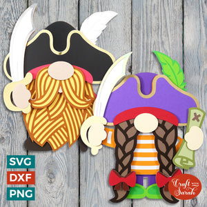 Pirate Gnomes | Layered Male and Female Pirate Gnome SVGs
