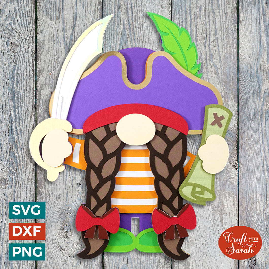 Pirate Gnome SVG | Layered Female Pirate Gnome Cutting File