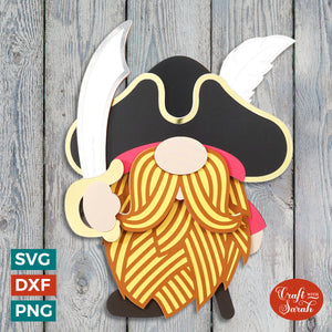Pirate Gnome SVG | Layered Male Pirate Gnome Cutting File