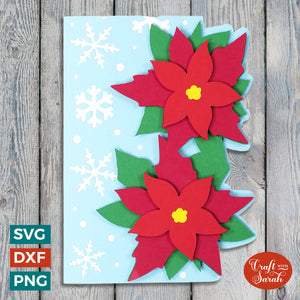 Poinsettias Greetings Card SVG | Christmas Side-Edge Card