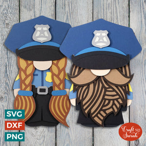 Police Gnome Pair | Layered American Cop Gnome SVGs