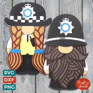 Police Officer Gnome Pair | Layered UK Police Gnome SVGs