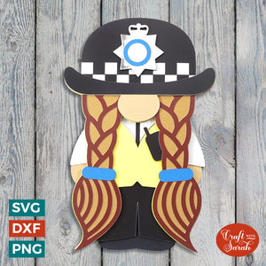Police Gnome SVG | Layered Female UK Police Officer Gnome Cutting File