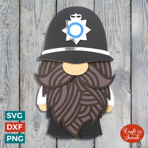Police Gnome SVG | Layered Male UK Police Officer Gnome Cutting File