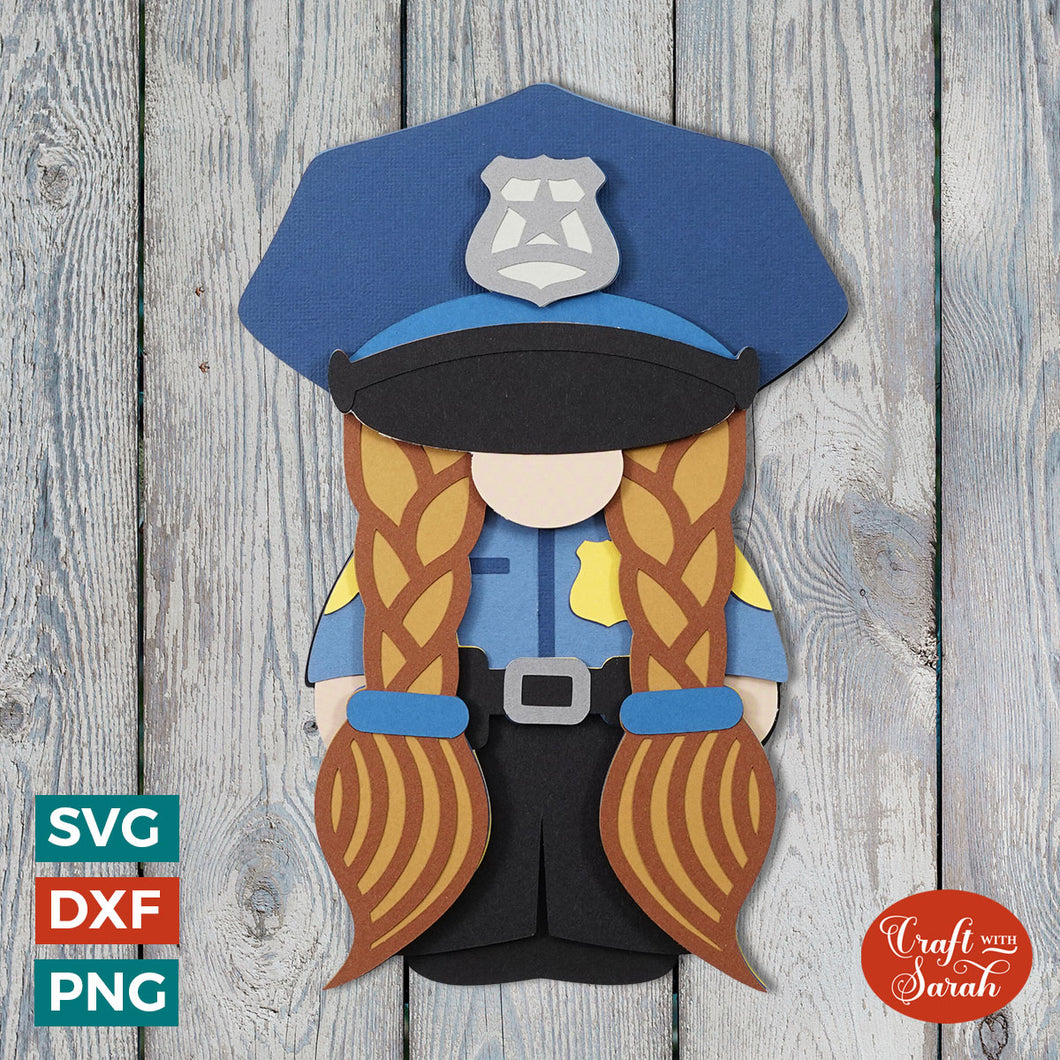 Police Gnome SVG | Layered Female USA Cop Gnome Cutting File