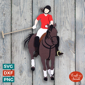 Polo Player On Horse SVG | 3D Layered Female Polo Player Cutting File