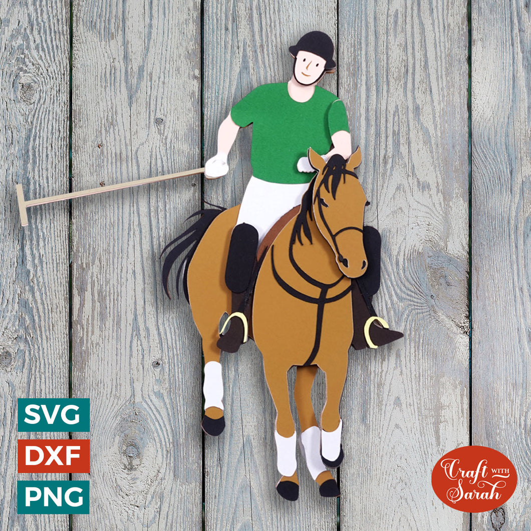 Polo Player On Horse SVG | 3D Layered Male Polo Player Cutting File