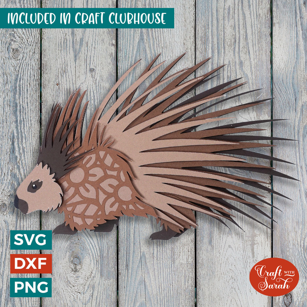 Porcupine SVG | 3D Layered Porcupine Rodent Cutting File