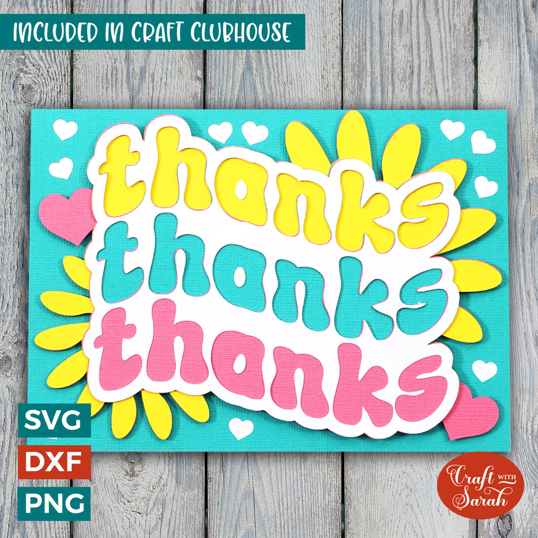 Retro Thanks Card SVG | Layered Thank You Greetings Card Cutting File