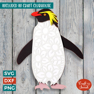 Rockhopper Penguin SVG | 3D Layered Penguin Cutting File