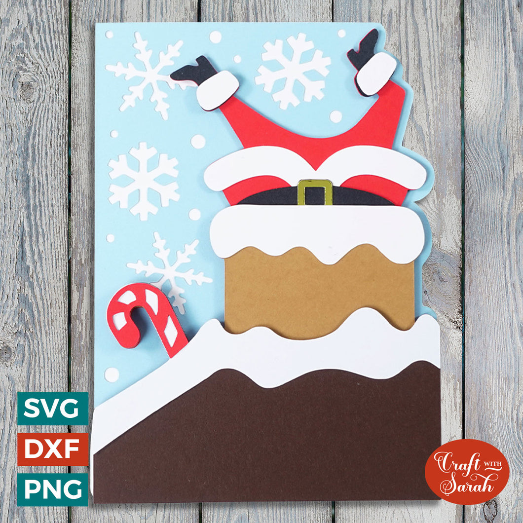 Santa in Chimney Greetings Card SVG | Christmas Side-Edge Card
