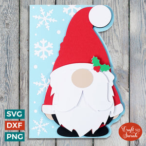 Santa Gnome Greetings Card SVG | Father Christmas Side-Edge Card