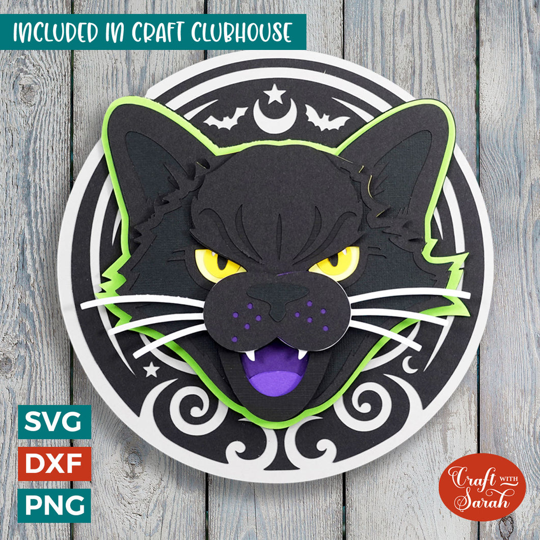 Scary Black Cat SVG | 3D Layered Halloween Cat Cutting File