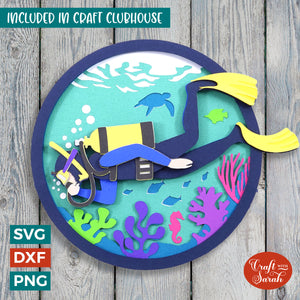 Scuba Diver SVG | 3D Layered Sea Snorkeller Cutting File