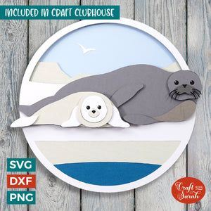 Seal Mother & Baby SVG | 3D Layered Seal Pup Cutting File